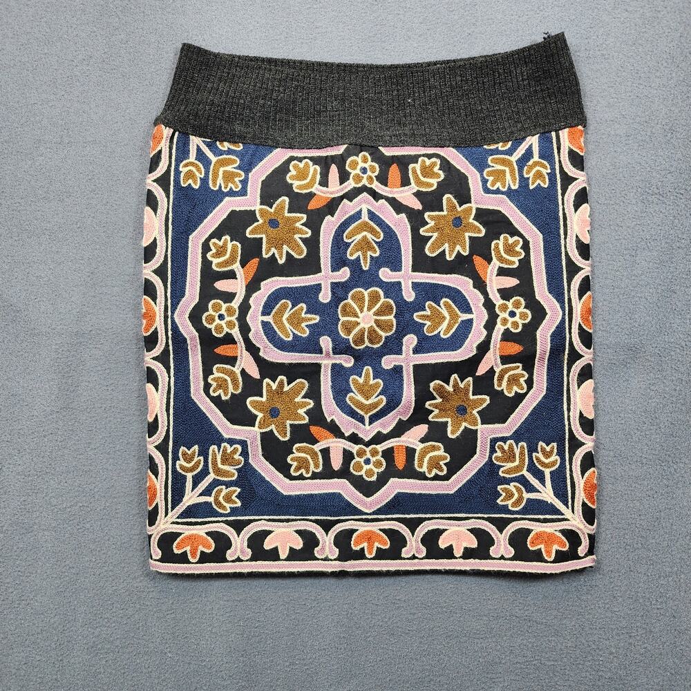 Zara W&B Womens Skirt Small Knit Stretch Colorful Abstract Floral Geometric Boho